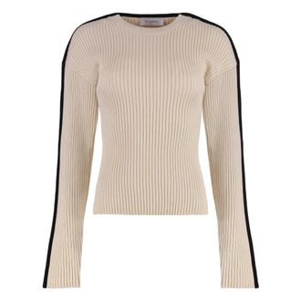 Sportmax Boemia Gebreide Top - Dames - Ronde hals truien - Beige - L - Katoen - Truien & Vesten