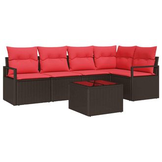vidaXL Juego De Sof&aacute; 6 Pcs Marr&oacute;n Rat&aacute;n Sint&eacute;tico Vidaxl