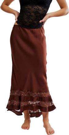 Free People Long Lost Lover Lace Detail Satin Slip Skirt in Spiced Chocolate at Nordstrom, Size X-Large