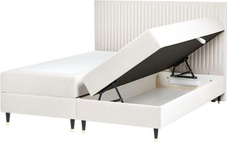 Beliani Cama Continental Con Almacenaje De Terciopelo 180 X 200 Cm Blanco Crema Dame