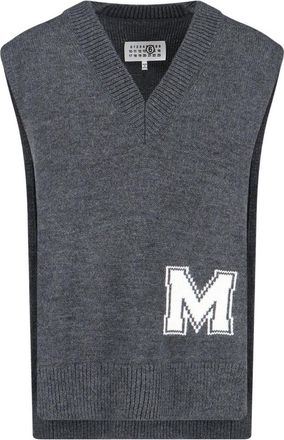 Maison Margiela V-Neck Knit Sweater in Grey Virgin Wool Blend