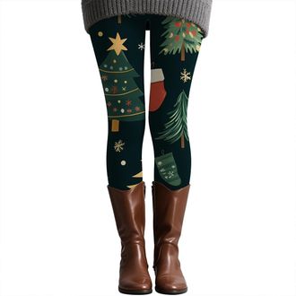 Generic Christmas Leggings for Women High Waisted Workout Athletic Candy Cane Leggings Elastic Waist Soft Comfy Pajama Santa Claus Printed Xmas Pants Festive 