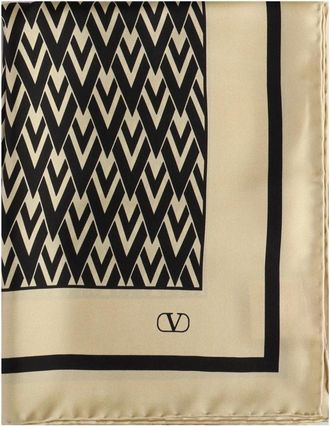 Valentino Garavani Zijden Sjaal met V-patroon en Franjes - Dames - Zijden sjaals - Veelkleurig - ONE Size - Accessoires