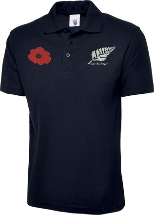 Generic Lest We Forget Polo Embroidered Shirt, Veterans Day Poppy Flower Embroidered Polo Unisex Top (Navy, L, l)