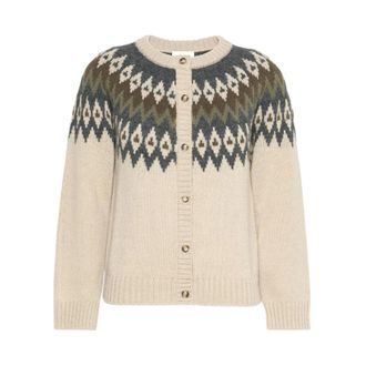 Max Mara C&aacute;rdigan de Cuello Redondo Jacquard - Knitwear - Mujer - Beige - M