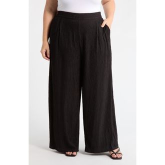 Sugarlips Noelia Crinkled High Waist Ankle Wide Legs in Black at Nordstrom, Size 3X