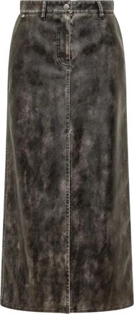 Palm Angels Curved Logo Coated Midi Skirt - Dames - Midirokken - Grijs - S - Leer - Rokken