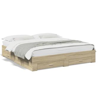 Berkfield Home Bed Frame with Drawers without Mattress Sonoma Oak 200x200 cm in Light Tan