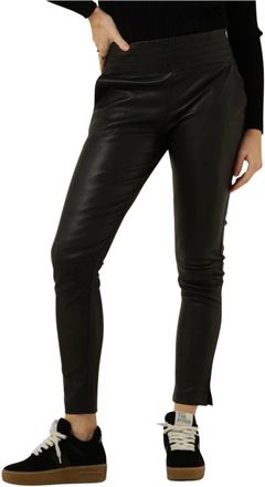Ibana Zwarte leren broek Colette - Dames - Vrijetijds broeken - Zwart - XL - Katoen - Broeken