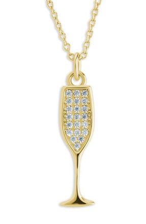 Sterling Forever Pav&eacute; Cubic Zircoia Champagne Flute Pendant Necklace in Gold at Nordstrom