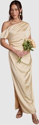 Coast Off Shoulder Satin Maxi Dress in Lemon at Nordstrom, Size 14