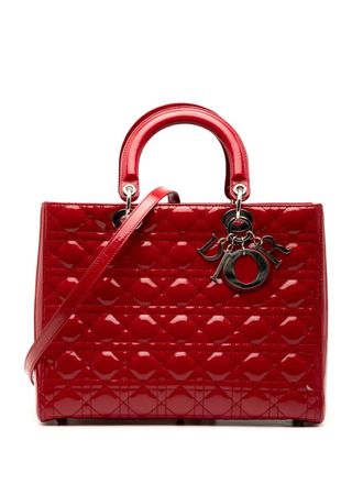Dior Borsa a tracolla Lady Dior grande con finitura lucida con motivo Cannage 2012 - Rosso