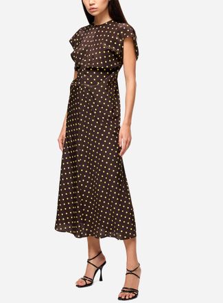 Marni Womens Yellow polka dots espresso silk midi dress