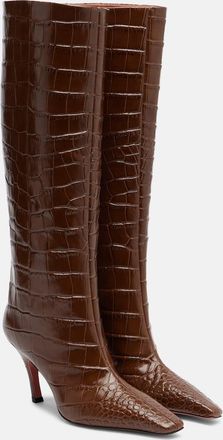 Amina Muaddi Mona croc-effect leather knee-high boots