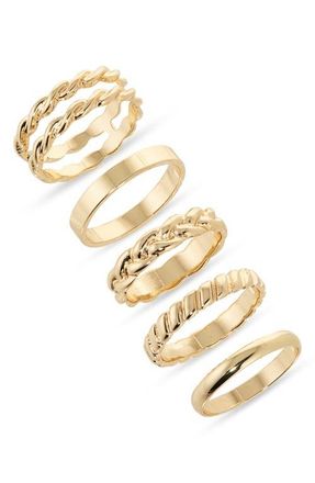 Nordstrom Set of 5 Twist Stacking Rings in Gold at Nordstrom, Size Medium