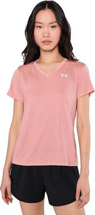 Under Armour Tech Short Sleeve V-Neck Twist Womens Clothing Posh Pink/White : LG (US 12-14), Polyester