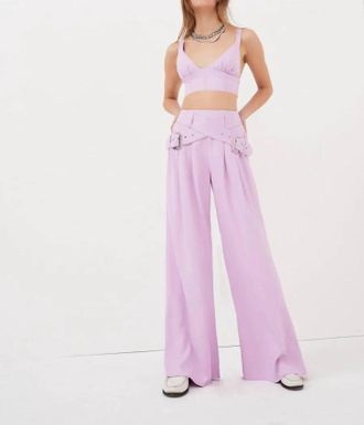 For Love & Lemons Natasha Wide Leg Pant With Belt In Purple