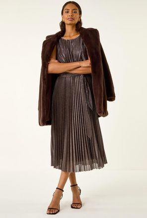 Roman Metallic Pleated Midi Dress