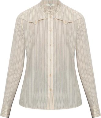 Chlo&eacute; Fitted Blouse in Silk Poplin - Dames - Overhemden - Beige - XS - Leer - Overhemden