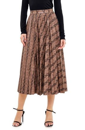 endless rose Snakeskin Print Pleated Midi Skirt in Tan at Nordstrom, Size Medium