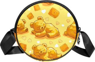 Generic Circle Crossbody Bag for Women, Butter Bear Small Sling Bag Daypack with Zipper Adjustable Shoulder Straps Casual Ladies Girls Round Purse