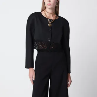 Chlo&eacute; Black cropped jacket with openwork trim