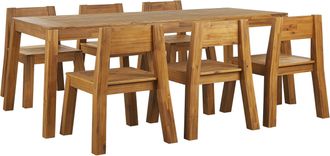 Beliani Juego De Comedor De Jard&iacute;n 7 Piezas Mesa Rectangular De Madera De Acacia Laminada Clara 6 Sillas Interior Exterior Estilo R&uacute;stico Livorno