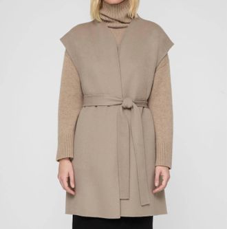 Lafayette 148 New York Double Face Open Front Belted Vest In Hickory