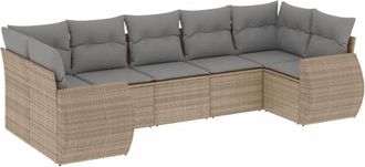 vidaXL Vidaxl - Set Sof&aacute;s De Jard&iacute;n 7 Piezas Y Cojines Rat&aacute;n Sint&eacute;tico Beige