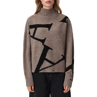 AllSaints A Star Turtleneck Sweater in Doe Brown/Black at Nordstrom, Size Large
