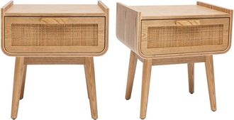Miliboo Set De 2 Mesillas De Noche Con Caj&oacute;n De Madera Maciza Clara Y Ca&ntilde;a De Rat&aacute;n Ath&egrave;ne