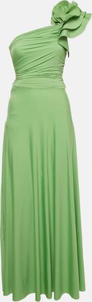 Maygel Coronel Green Jersey One Shoulder Maxi Dress