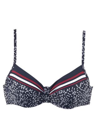 Lascana B&uuml;gel-Bikini-Top LASCANA Minimal, Damen, Gr. 38, Cup G, blau (marine, bedruckt), Polyamid, Bikini-Oberteile B&uuml;gel-Bikini-Top, mit verstellbaren Tr&auml;ger