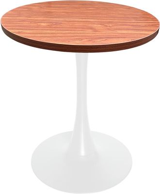 Leisure Mod Bristol Dining table, White Base with 27 Round Cognac Brown MDF top