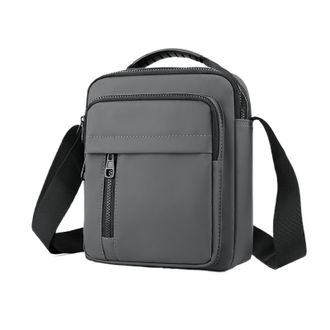 Generic Minimally Designed Waterproof Nylon Multi-Layer Business and Leisure Single Shoulder Carrying Crossbody Bag Compatible For Men(Grey)
