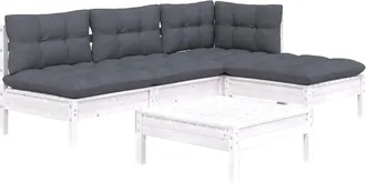vidaXL Vidaxl - Muebles De Jard&iacute;n 5 Pzas Con Cojines Blanco Madera De Pino