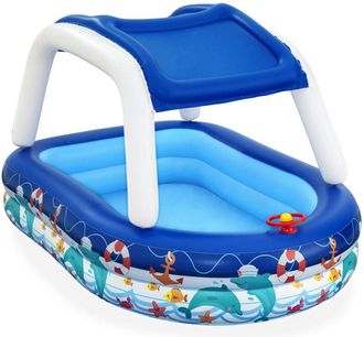 Bestway Piscina Hinchable Autoportante Infantil 213x155x132 Cm C&uacute;pula Parasol Dise&ntilde;o Barco Con Volante Y Bocina Edad Mayores De 3 A&ntilde;os