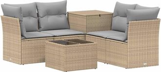 vidaXL Juego De Sof&aacute; 6 Uds. Beige Y Gris Claro Rat&aacute;n Sint&eacute;tico Y Acero Vidaxl