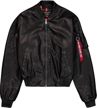 Alpha Industries Alpha Industries Womens MA-1 Faux Leather Vintage Bomber Jacket Women - Black - Size Medium
