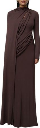 JLUXLABEL Draped Elegance Long Sleeve Gown in Brown at Nordstrom, Size X-Small