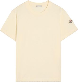 Moncler Logo-appliqu&eacute;d Scalloped Cotton T-shirt - Natural - XS (UK 8 / XS)