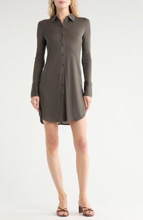 Helmut Lang Long Sleeve Jersey Shirtdress in Graphite at Nordstrom Rack, Size X-Small