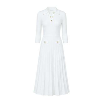Michael Kors Polo Flare Midi Jurk - Dames - Kleedjes - Wit - M - Leer - Kleedjes