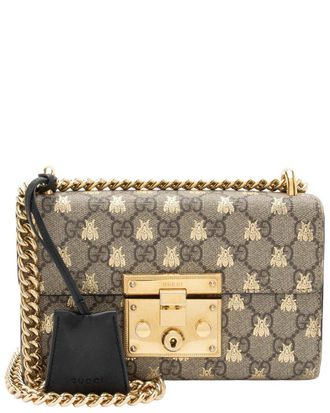 Gucci Beige Gg Supreme Canvas Bee Padlock Small Shoulder Bag (Authentic Pre-Loved)