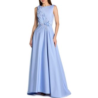 Mac Duggal Floral Applique Sleeveless A Line Gown in Powder Blue at Nordstrom, Size 14