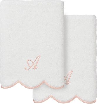 Linum Home Textiles 100% Turkish Cotton Adornia Scallop 2Pc Personalized Hand Towel Set