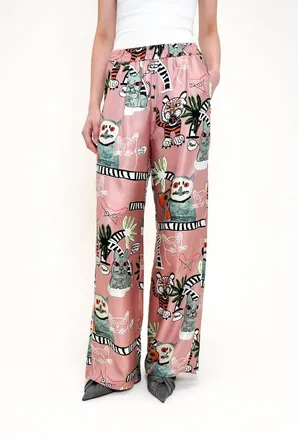 Odeeh Womens Cats & Tigers Pants In Blush