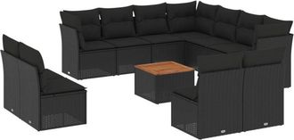 vidaXL Set De Sof&aacute;s De Jard&iacute;n 12 Piezas Cojines Rat&aacute;n Sint&eacute;tico Negro Vidaxl