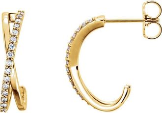 Pompeii3 25CT 14K Yellow Gold Diamond Hoops Criss Cross Earrings 3/4 Tall