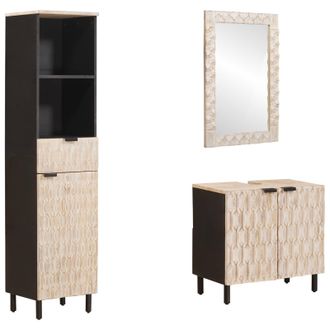 vidaXL Juegos De Ba&ntilde;o 3 Pcs Acabado De Lavado Madera De Mango Maciza Vidaxl